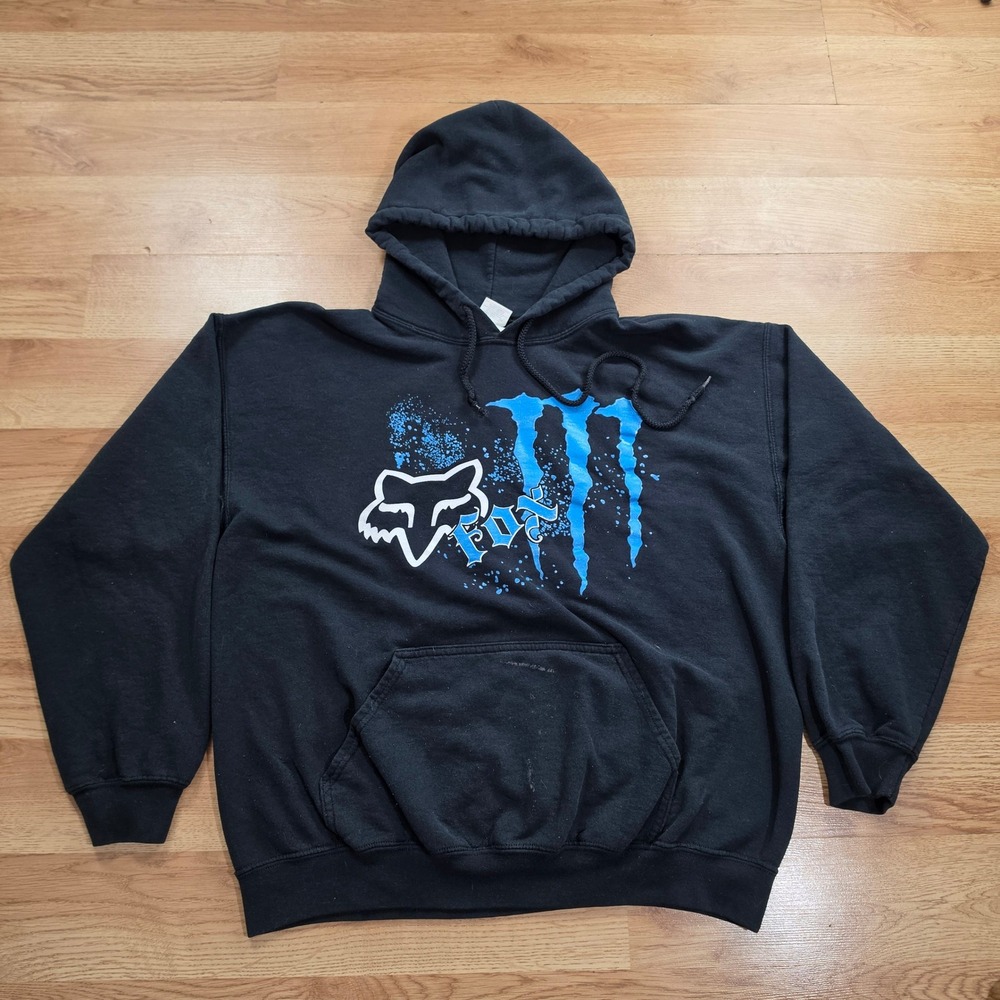 Fox Racing Monster Energy Hoodie Mens L Graphic Pullover Black Motocross